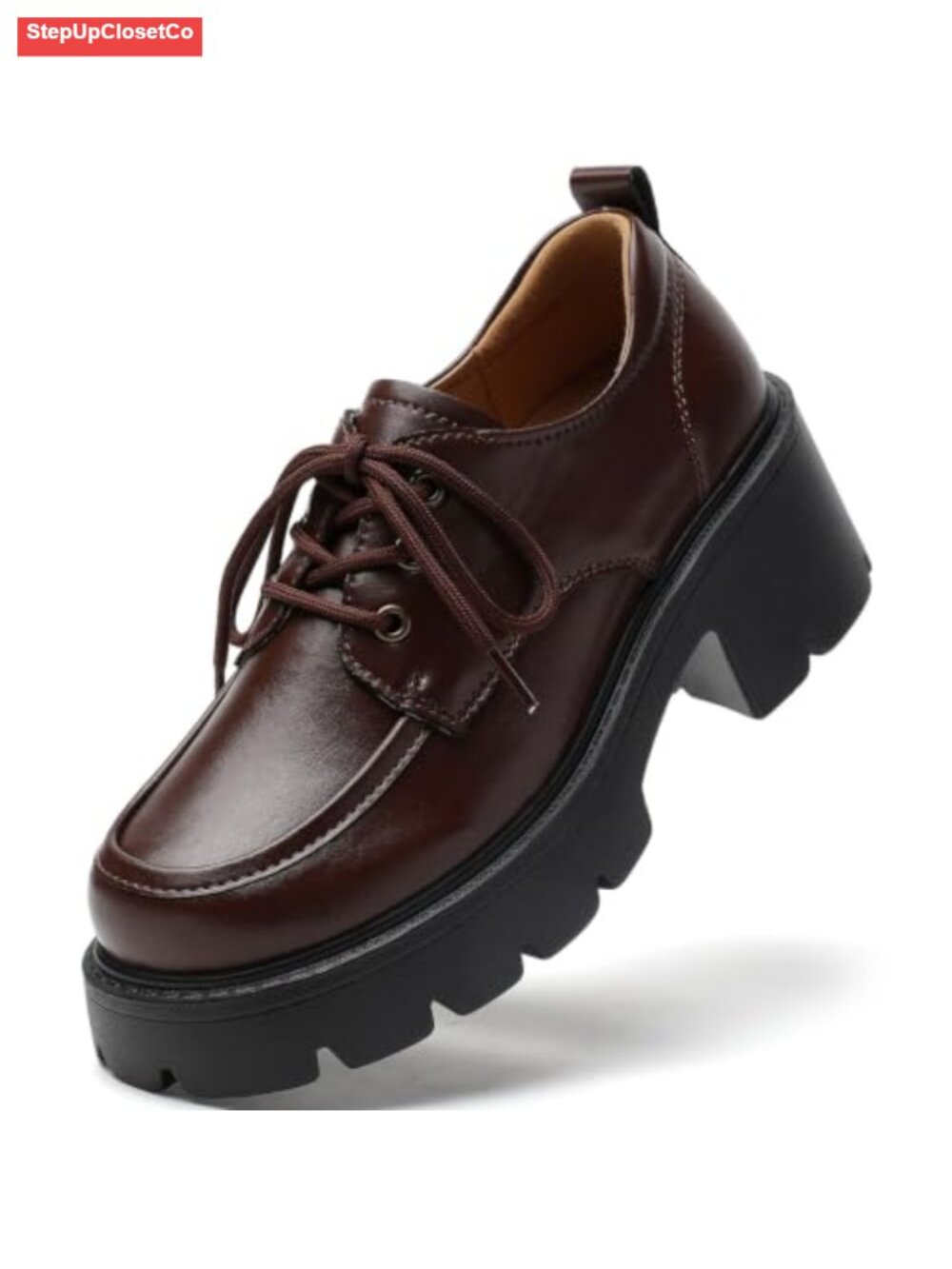 Women's Chunky Platform Oxfords Lace-Up Round Toe Leather Shoes